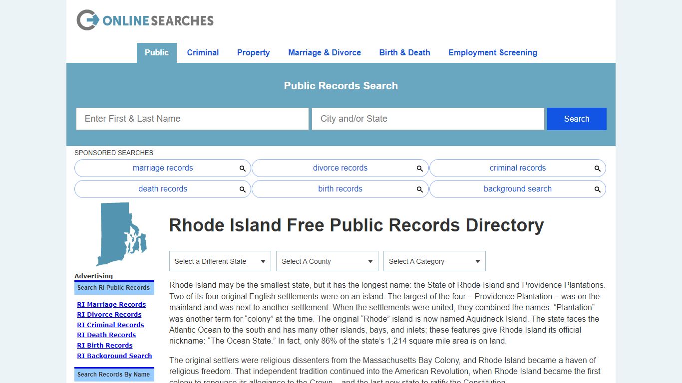 Rhode Island Free Public Records Directory - OnlineSearches.com