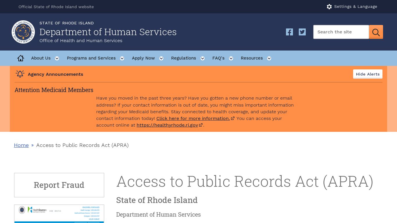 Access to Public Records Act (APRA) | RI Department of Human Services