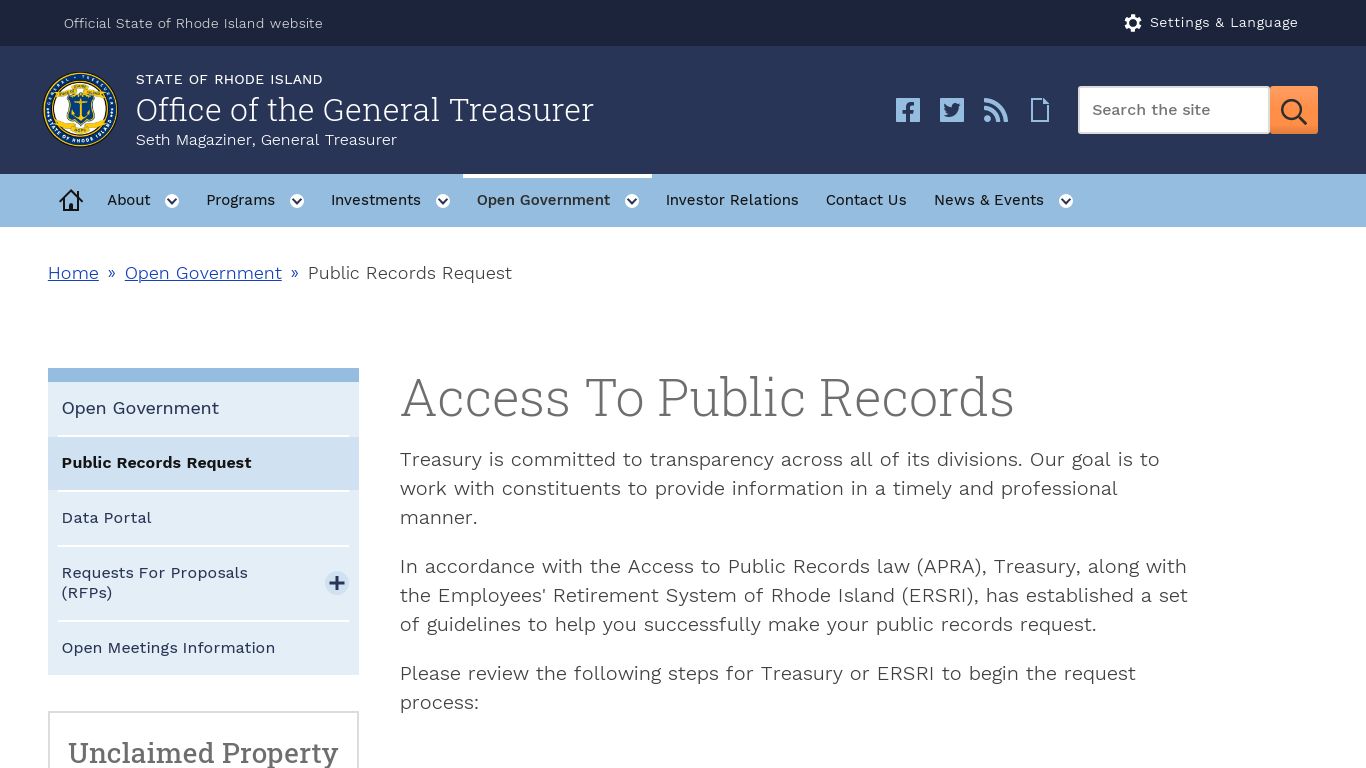 Access To Public Records | Rhode Island Office of the General Treasurer